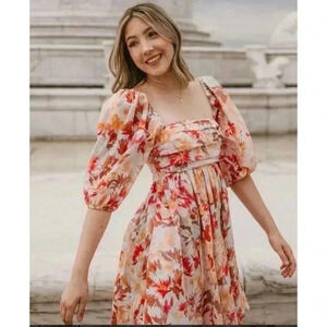 Abercrombie & Fitch Emerson Mini Dress Poplin Puff Sleeves Floral‎ Smocked Sz XL